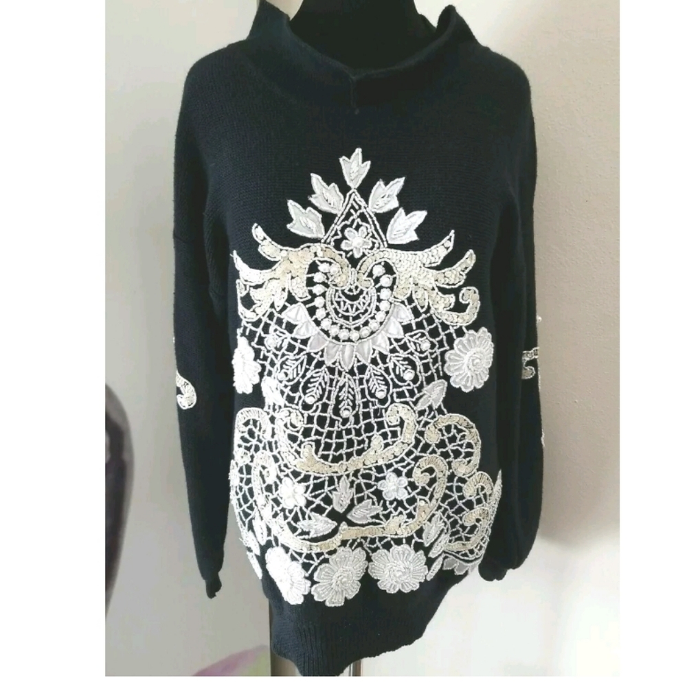 Bonnie Boerer & Co. Vintage Beaded Embroidered Sweater‎ Knit Women's Size Large
